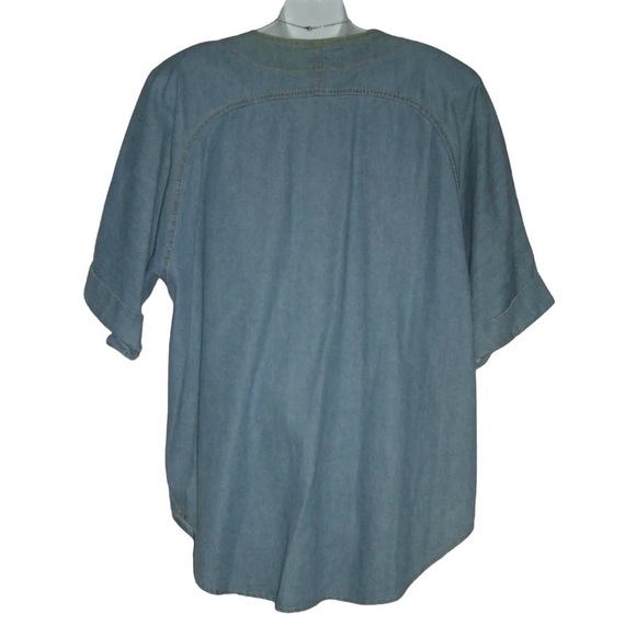 Vintage 80's Bingo Top Denim Pearls Cardigan Flower Sequin Shirt Plus Grandma 16 - Picture 6 of 12